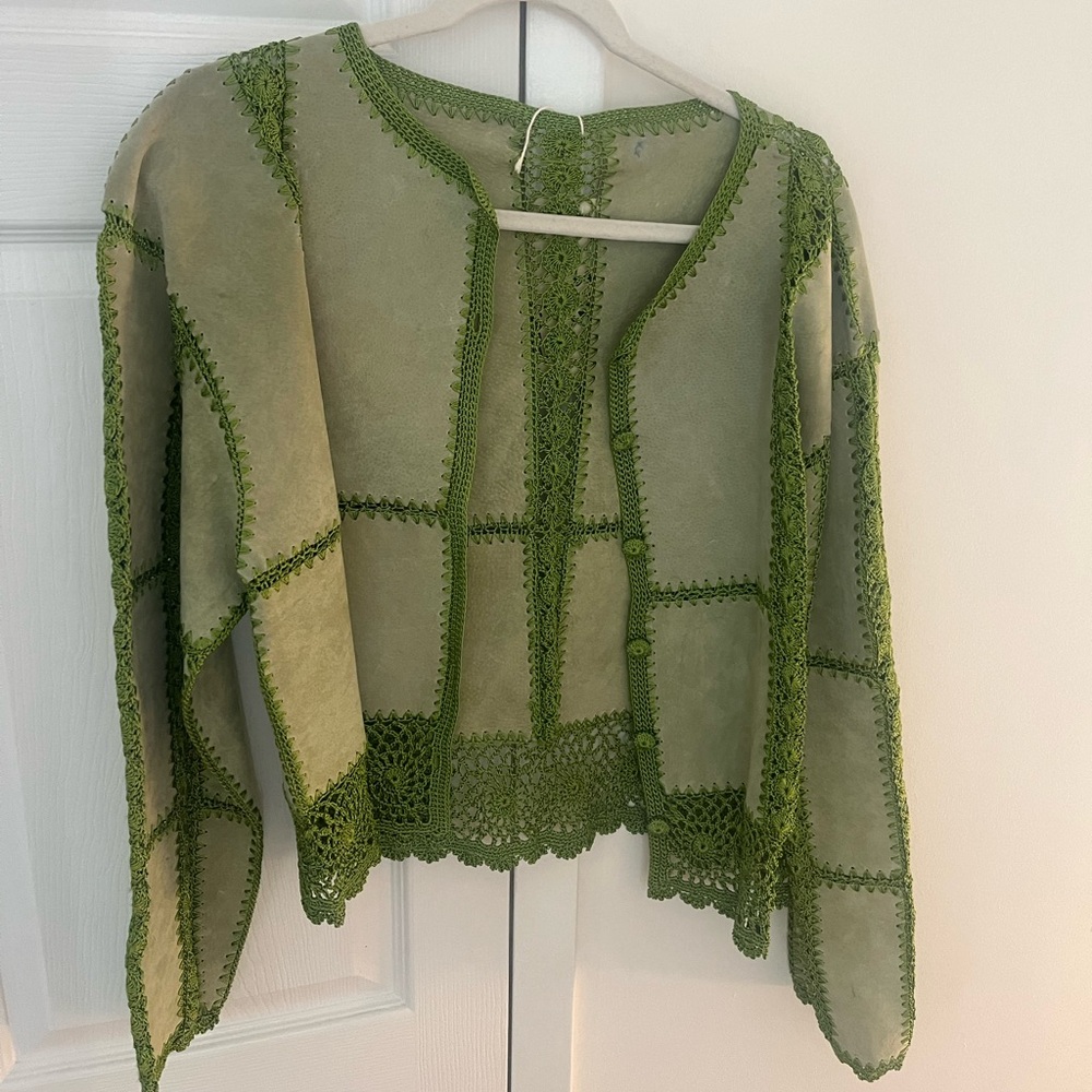 Suede jacket with crochet detail